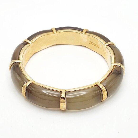 J. Crew Smoky Taupe Lucite Acrylic Heavy Quality Gold Tone Bangle Bracelet - Picture 1 of 6